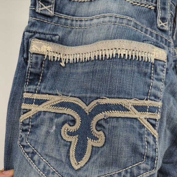 Rock Revival Jeans Mens 34x32 Blue Denim Pants Liam Bootcut Distressed *READ* - Picture 10 of 16